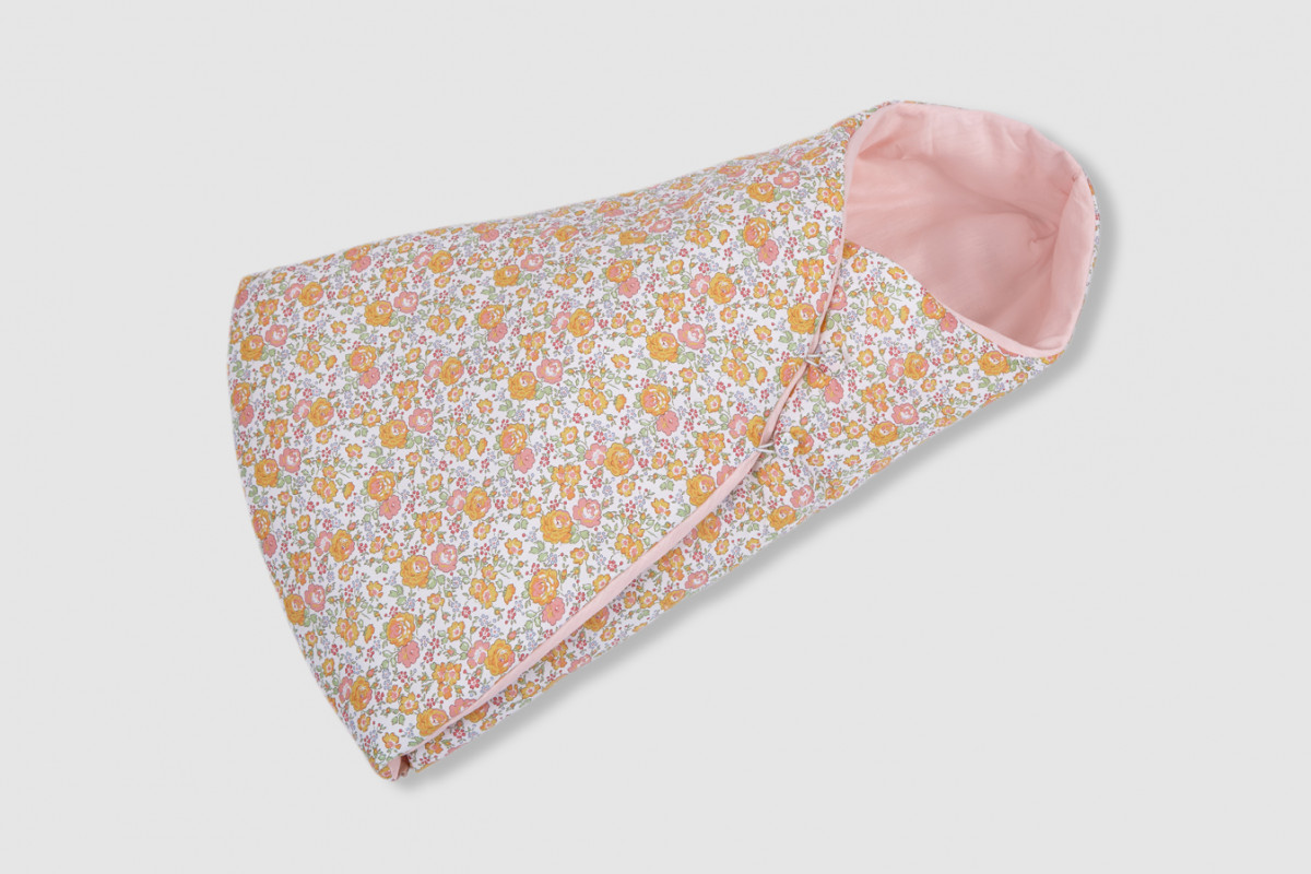 liberty and pink linen baby bunting bag